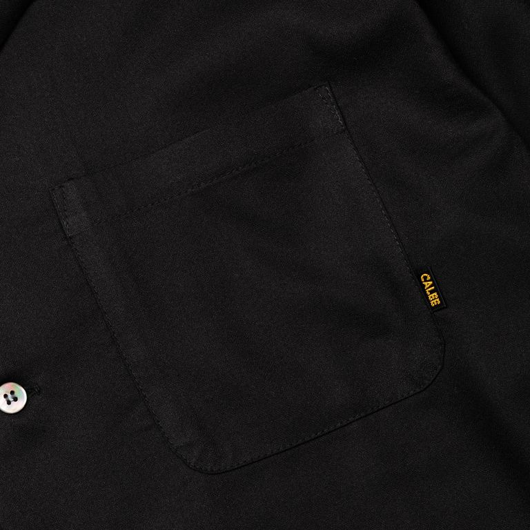 CALEE - EMBROIDERY OPEN COLLAR L/S SH (BLACK) / オープン
