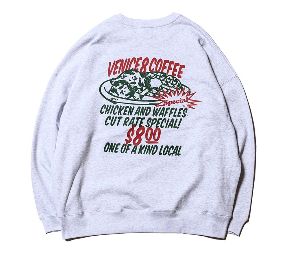 ×VENICE8 COFFEE HOUSE®︎ CAW DROPSHOULDER CREW NECK SWEAT (ASH GRAY) / ドロップショルダー クルーネックスウェット
