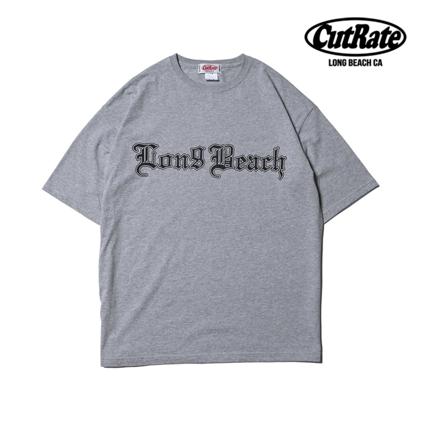 CUTRATE LONG BEACH CA LOGO DROP SHOULDER S/S -T-SHIRT (MIX GRAY) / ドロップショルダー プリントTシャツ