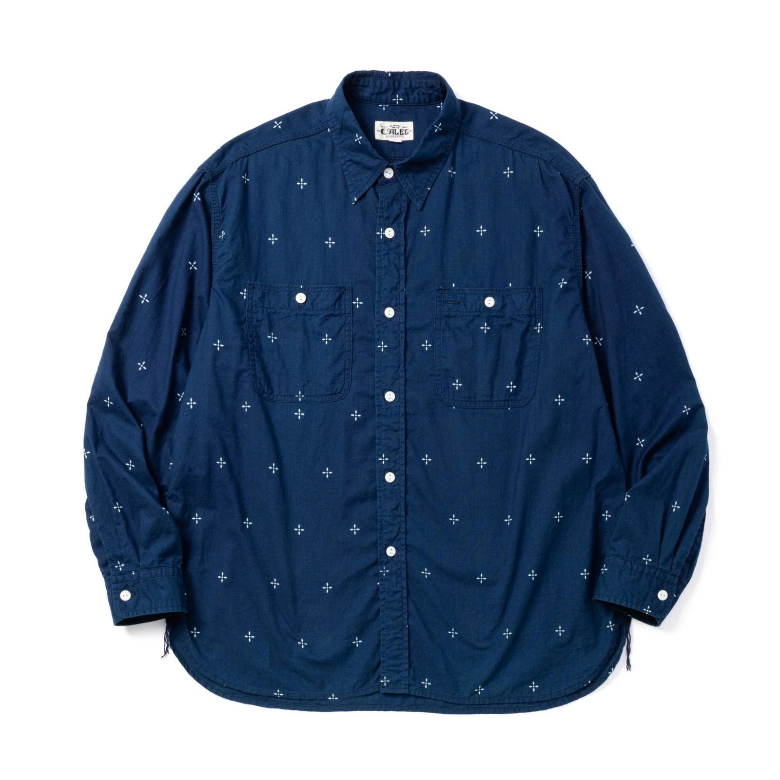 CROSS PATTERN BANDANA CLOTH SH (INDIGO BLUE)｜クロス柄 バンダナ クロス 長袖シャツ｜CL-26AWCRS002