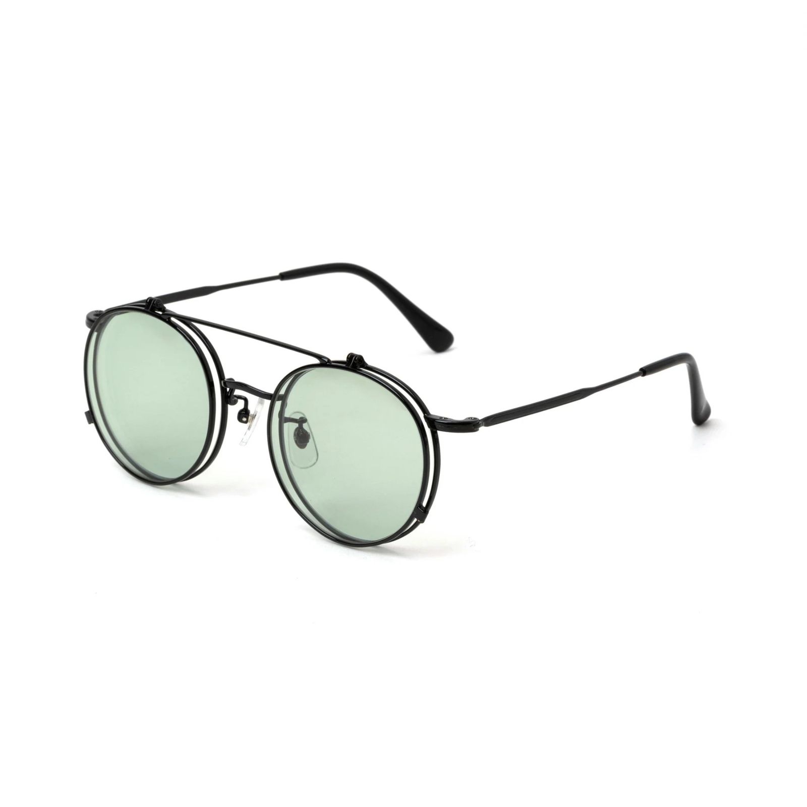 FLIP UP TYPE CIRCLE METAL GLASSES (BLACK/GREEN) / フリップアップタイプ サークルメタル サングラス