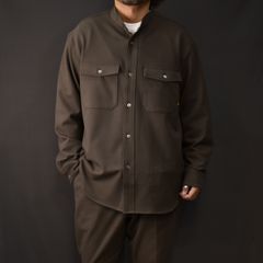 R/P STRECTH TWEED TYPE BAND COLLAR SH (BROWN) / バンドカラーシャツ