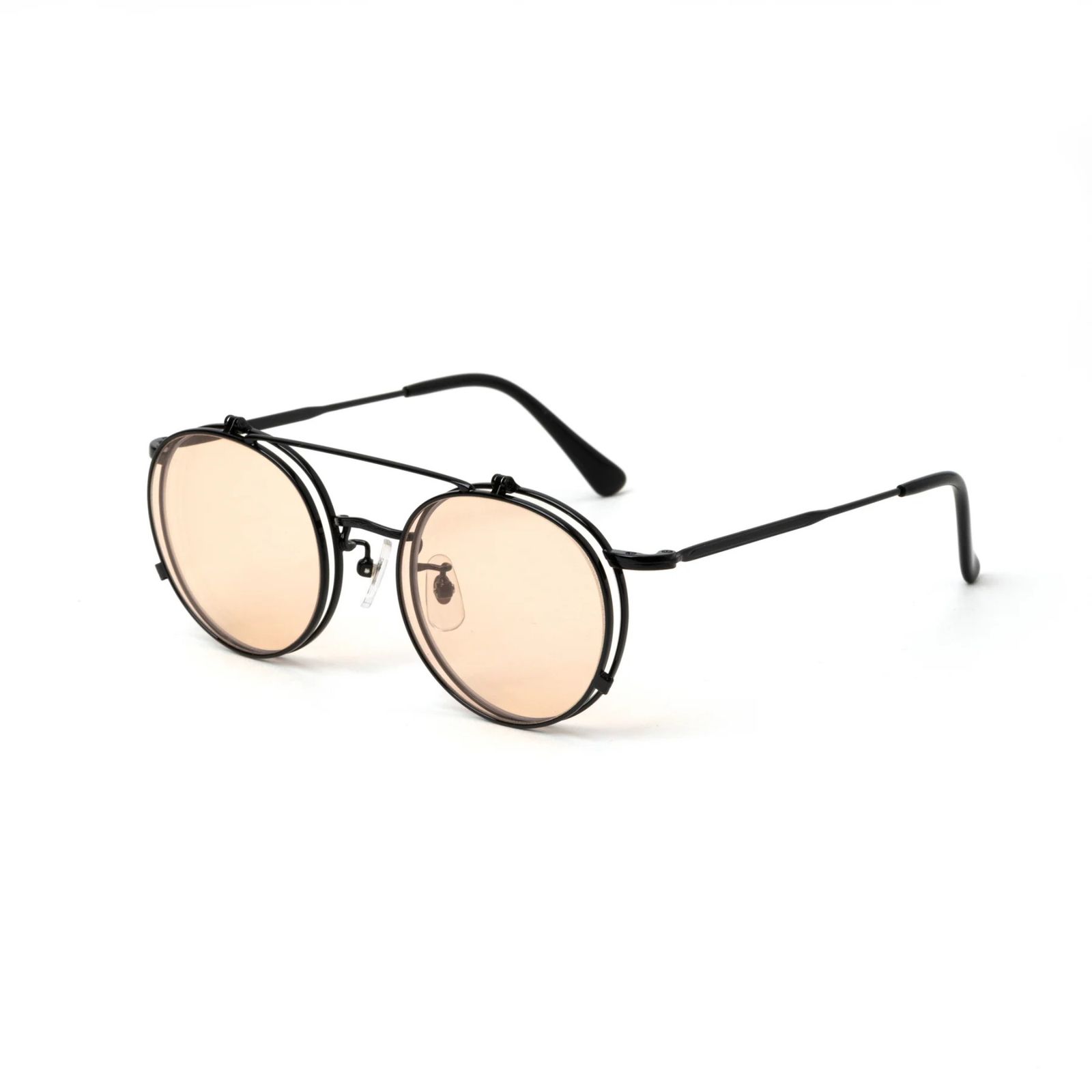FLIP UP TYPE CIRCLE METAL GLASSES (BLACK/BROWN) / フリップアップタイプ サークルメタル サングラス