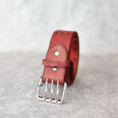 ダブルショルダーレザー製品染め スリーピンベルト （RED / レッド） 318-04
