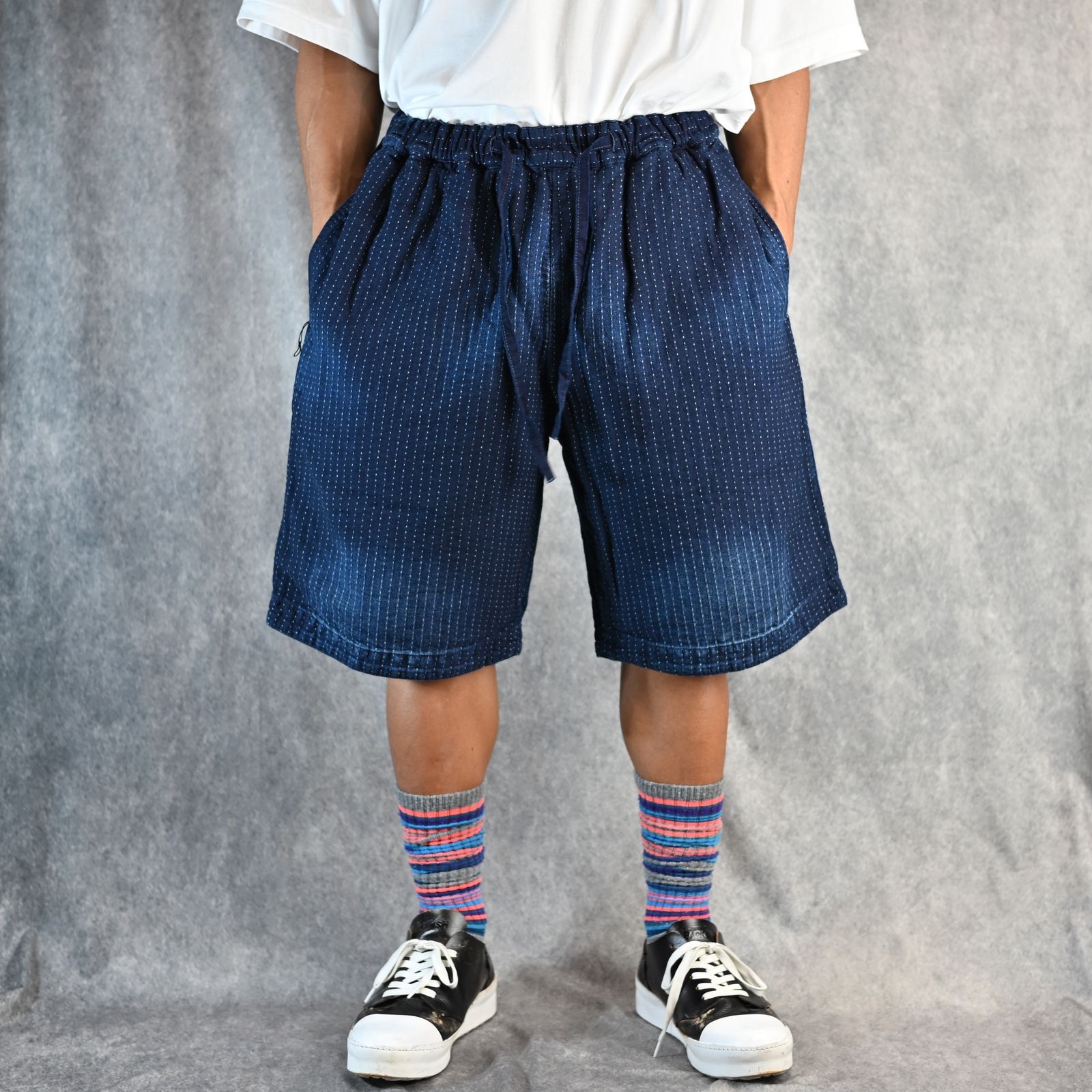 SASHIKO STRIPE SHORTS (BLUE) / サシコストライプ ショーツ （ブルー） PC-059-3193-40