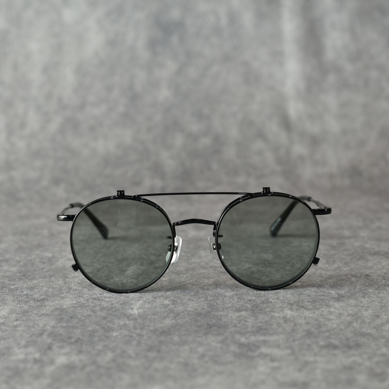 FLIP UP TYPE CIRCLE METAL GLASSES (BLACK/GREEN) / フリップアップタイプ サークルメタル サングラス