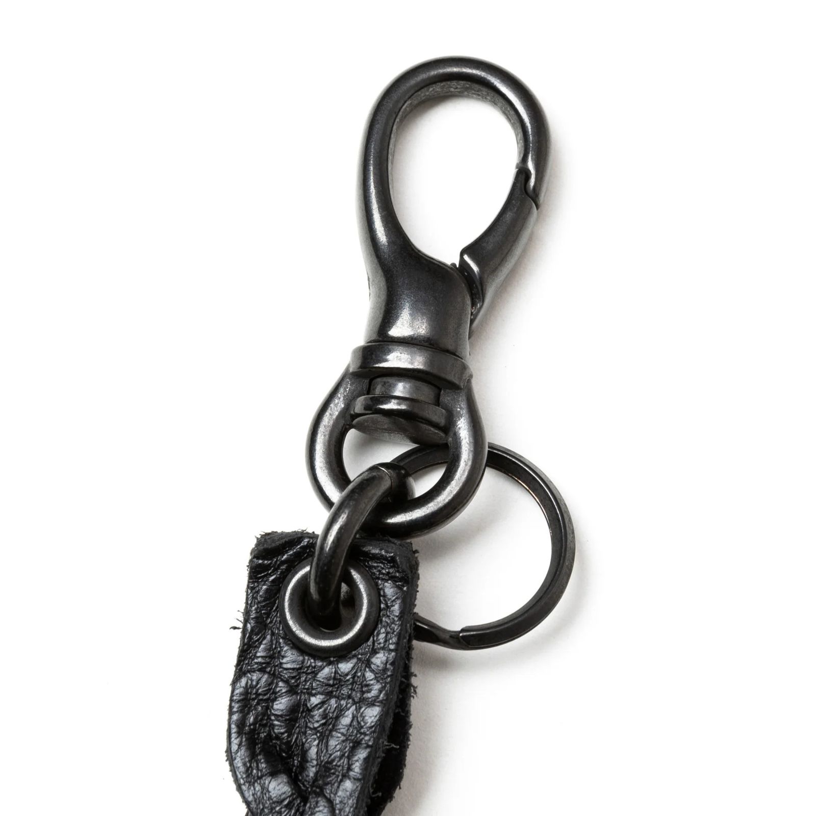 STUDS & KNITTING LEATHER LONG KEY RING ＜TYPE A＞ (BLACK/BLACK) / スタッズレザー 編み込みレザー ロングタイプ キーリング キーホルダー