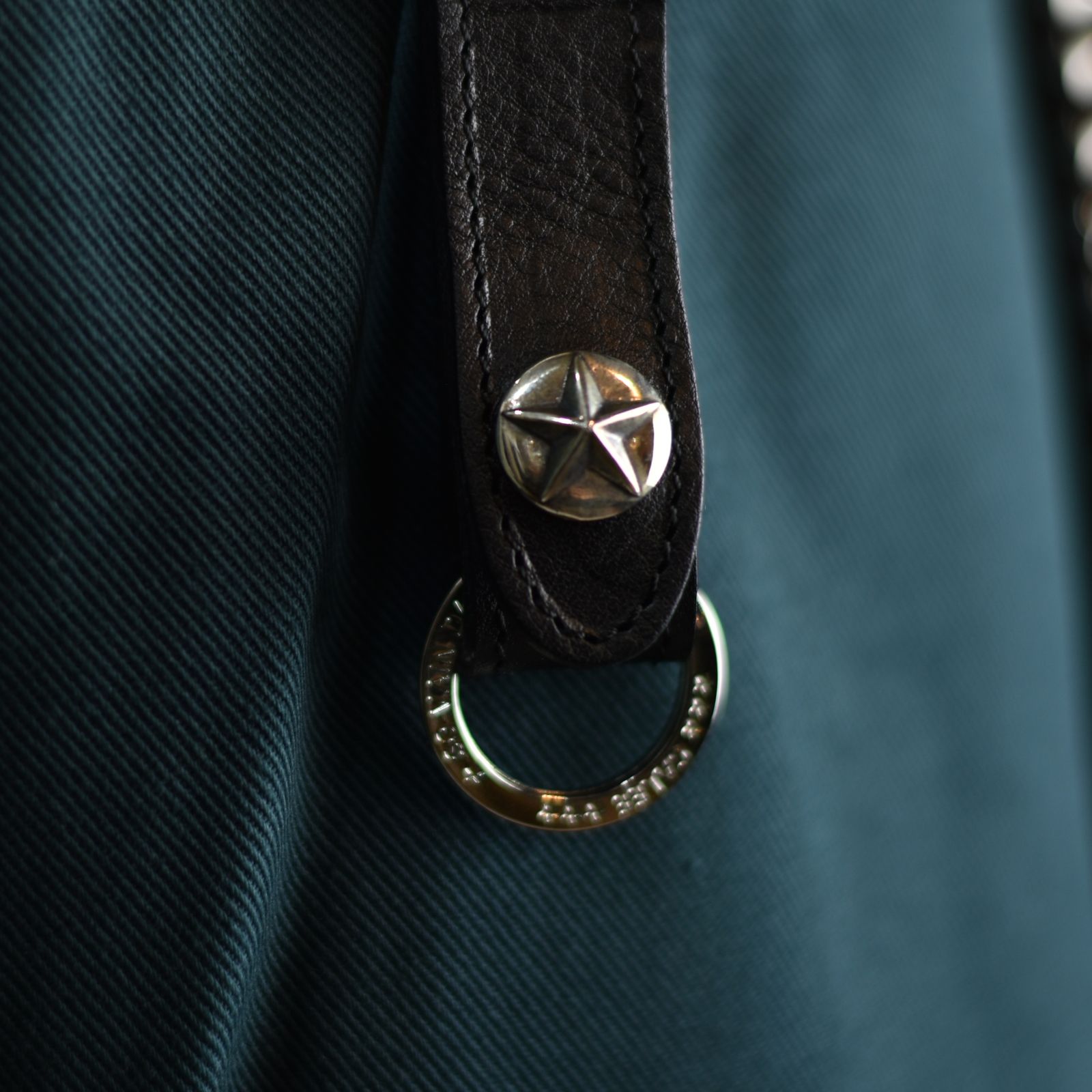 CALEE - SILVER STAR CONCHO LEATHER KEY RING (BLACK) / スター