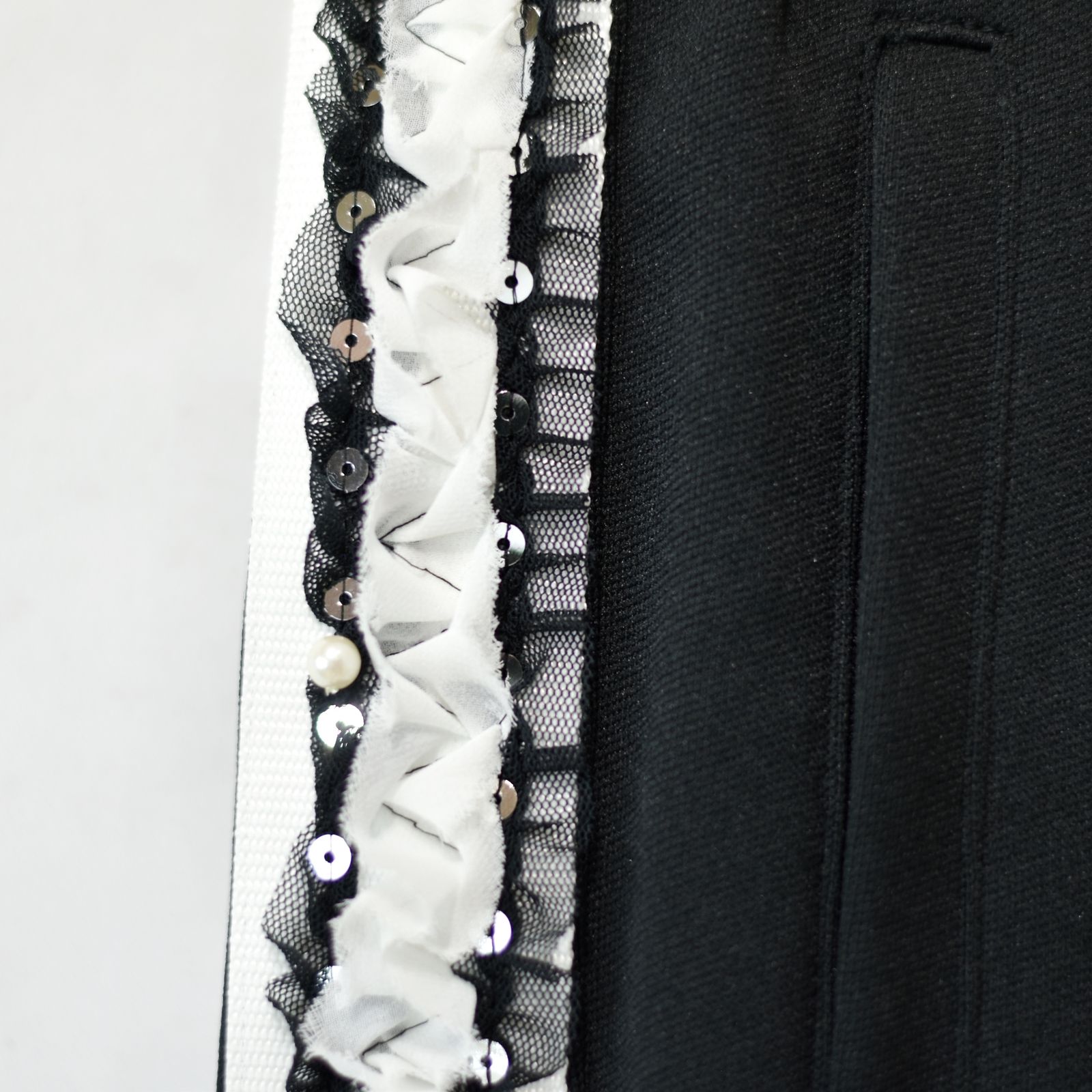 FRILL SIDE LINE JERSEY TROUSERS (BLACK) / フリル サイドライン ジャージパンツ