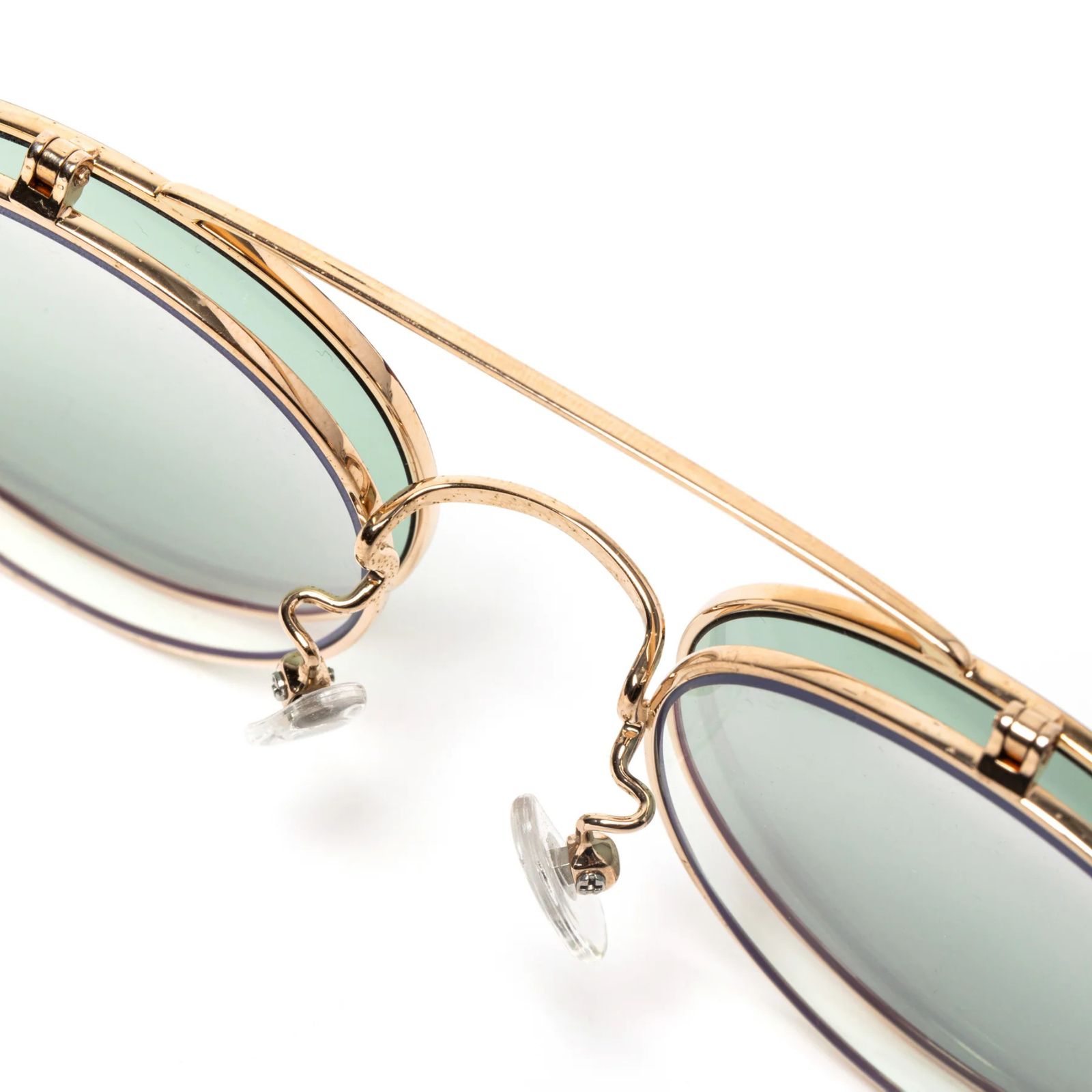 FLIP UP TYPE CIRCLE METAL GLASSES (GOLD/GREEN) / フリップアップタイプ サークルメタル サングラス