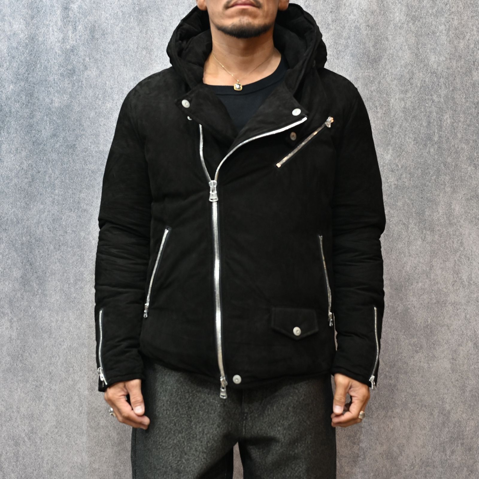 × NANGA カンガルースエード ダブル ライダース ダウンジャケット （BLACK）｜NA2164-02