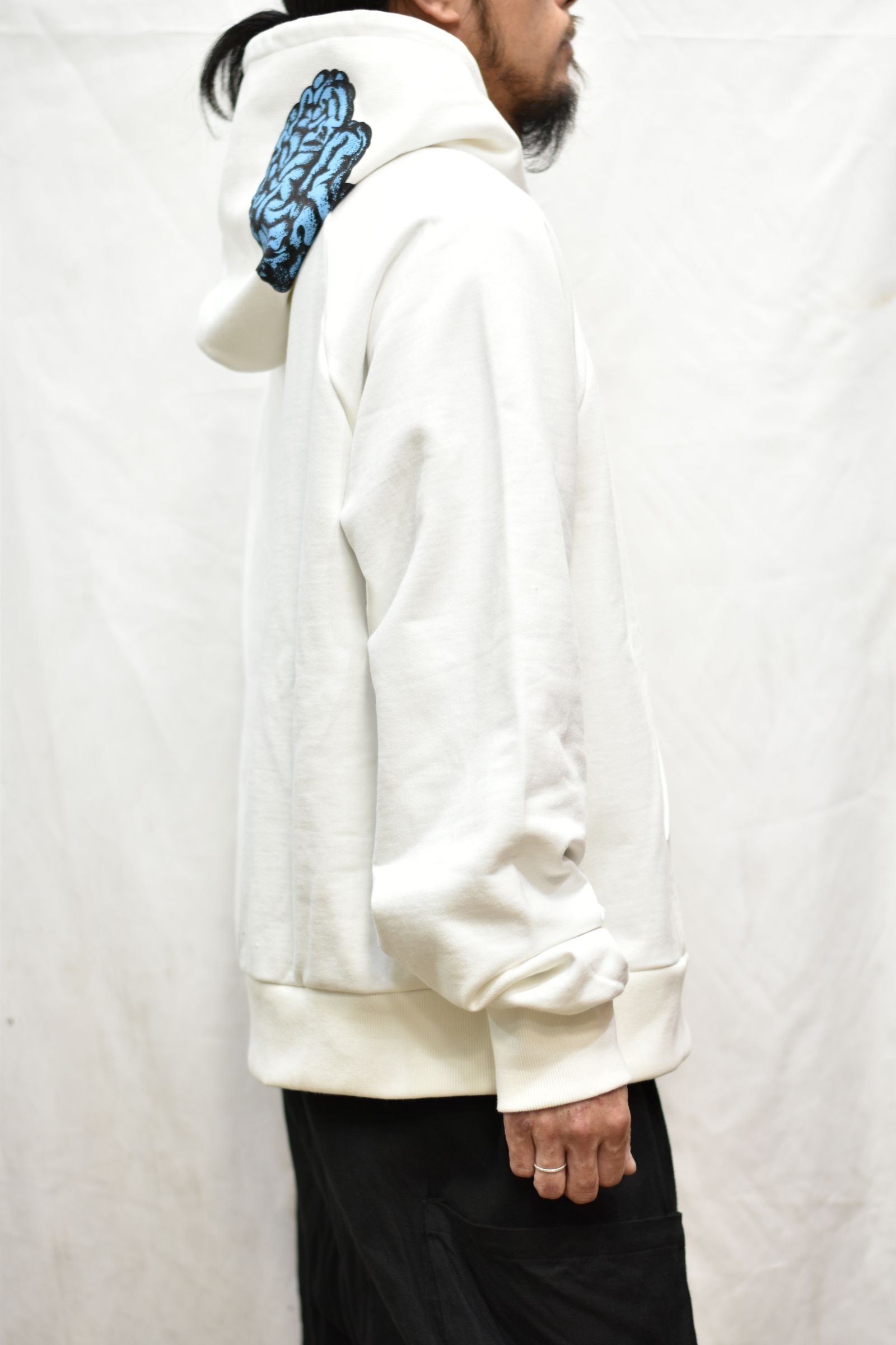 COTTON HOODED SWEATER 'BRAIN (WHITE)