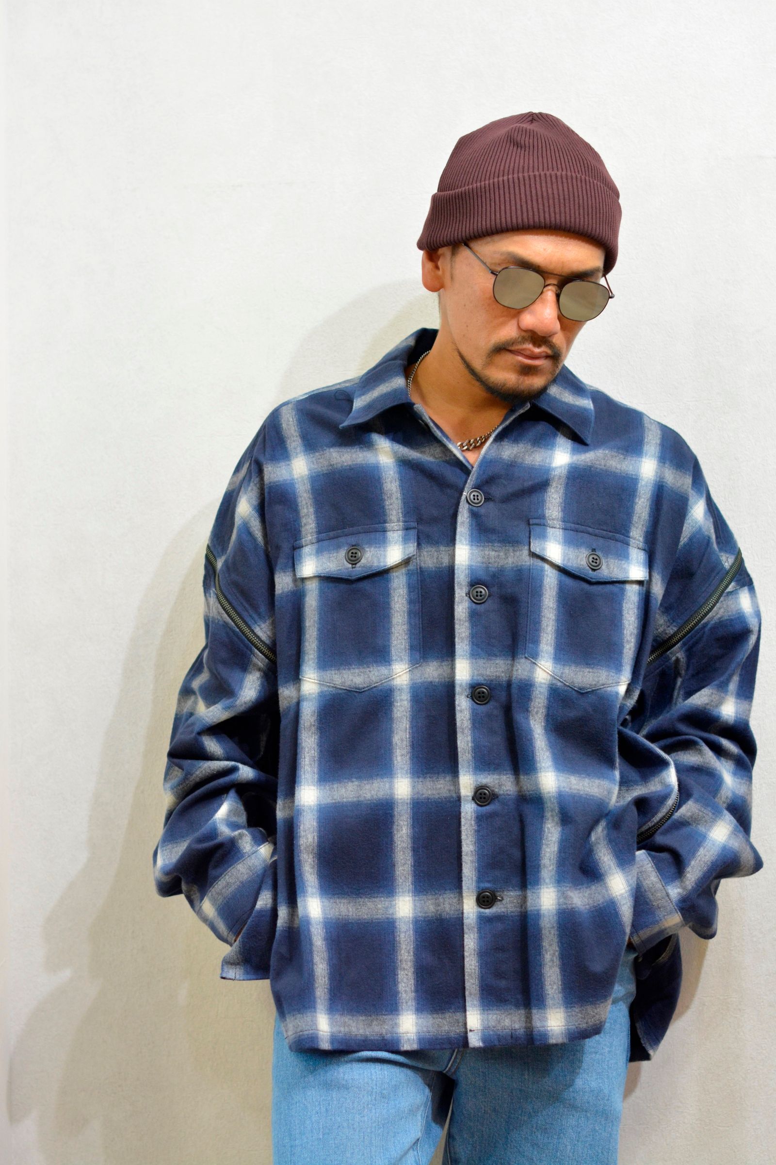 ”CHECK ZIPPER SHIRT