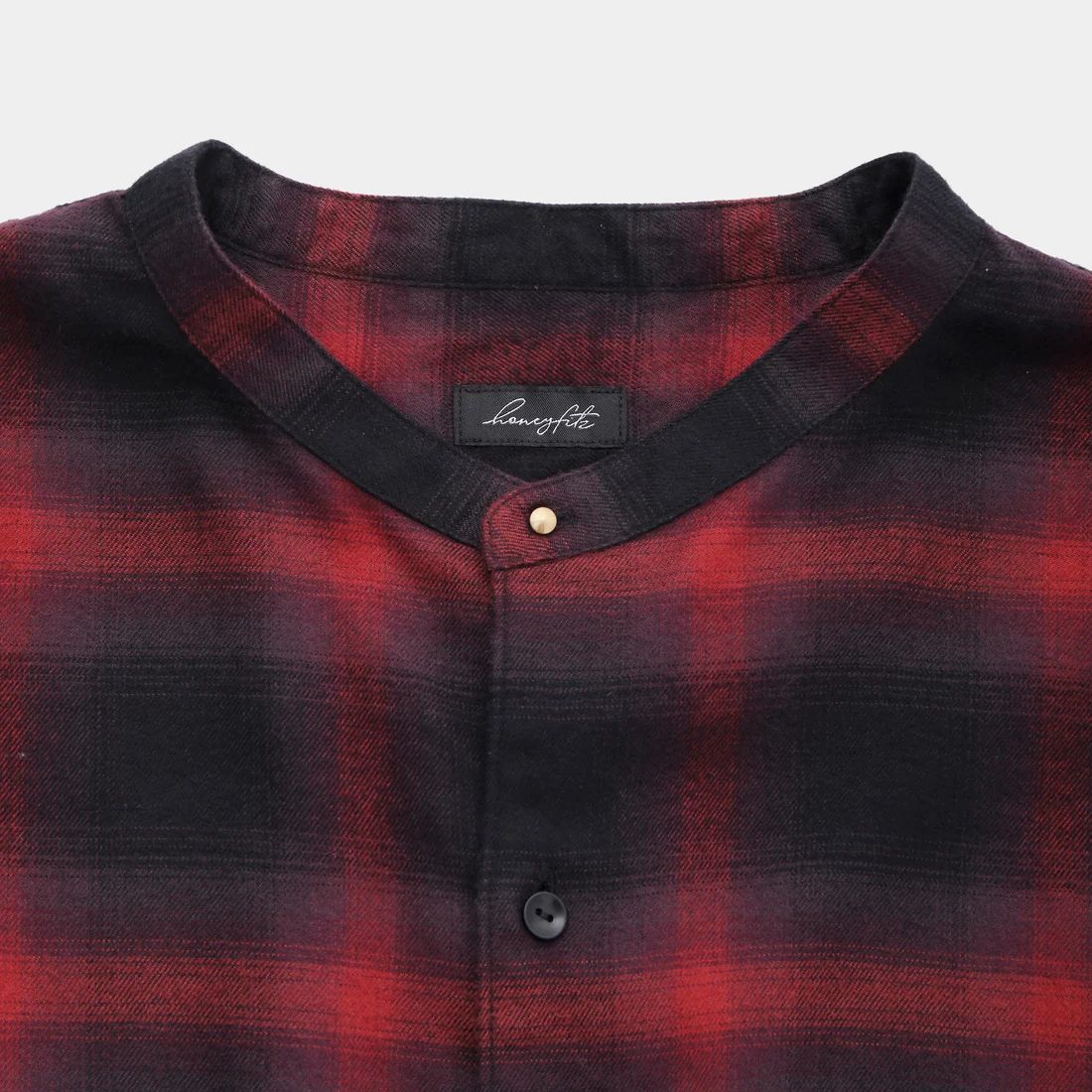 HF Ombre Band Collar Shirt （RED）｜オンブレチェック カラーレス ノーカラー シャツ （レッド）｜HF-21
