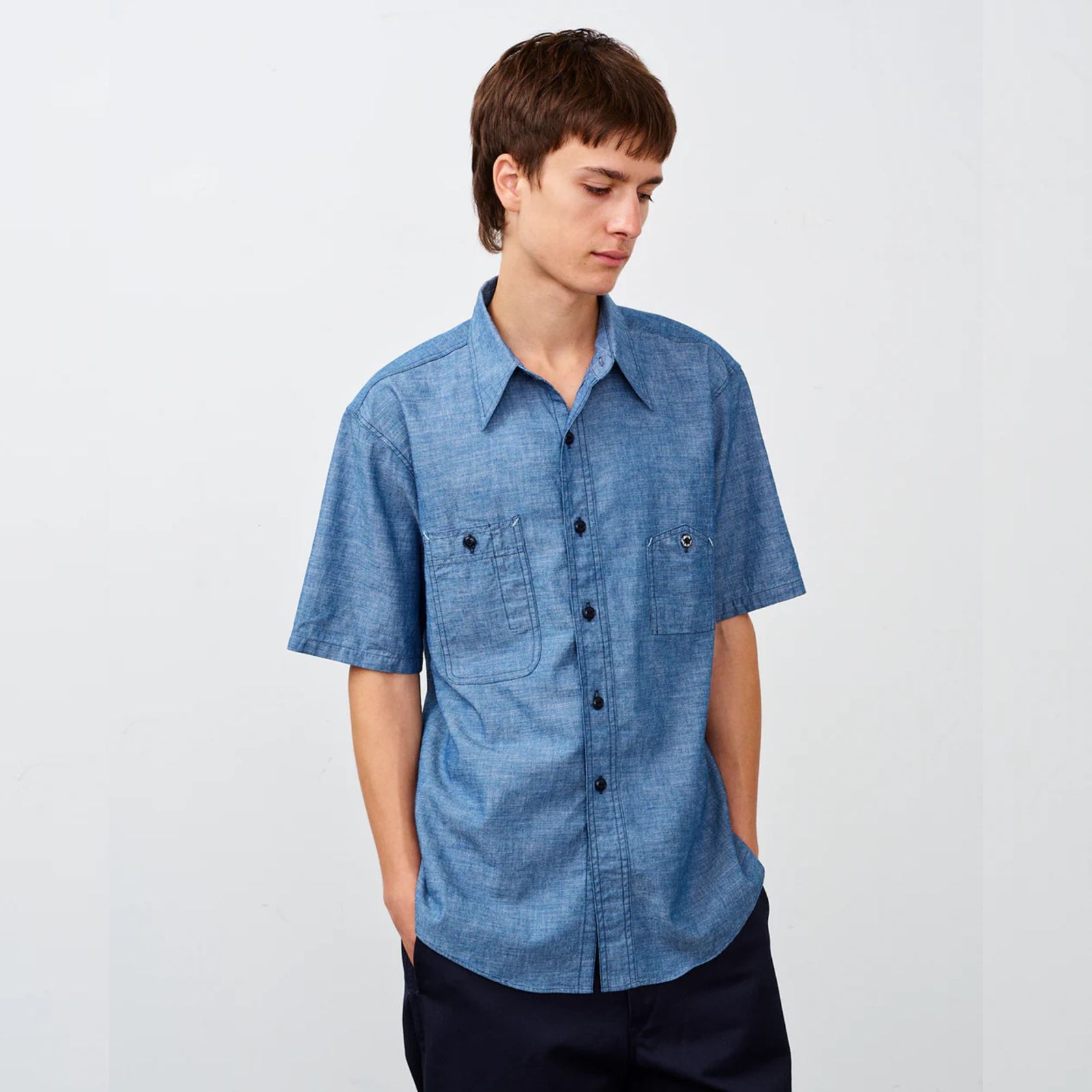Y1942 S-SLEEVE CHAMBRAY SHIRT （INDIGO）｜シャンブレー 半袖シャツ （インディゴ）