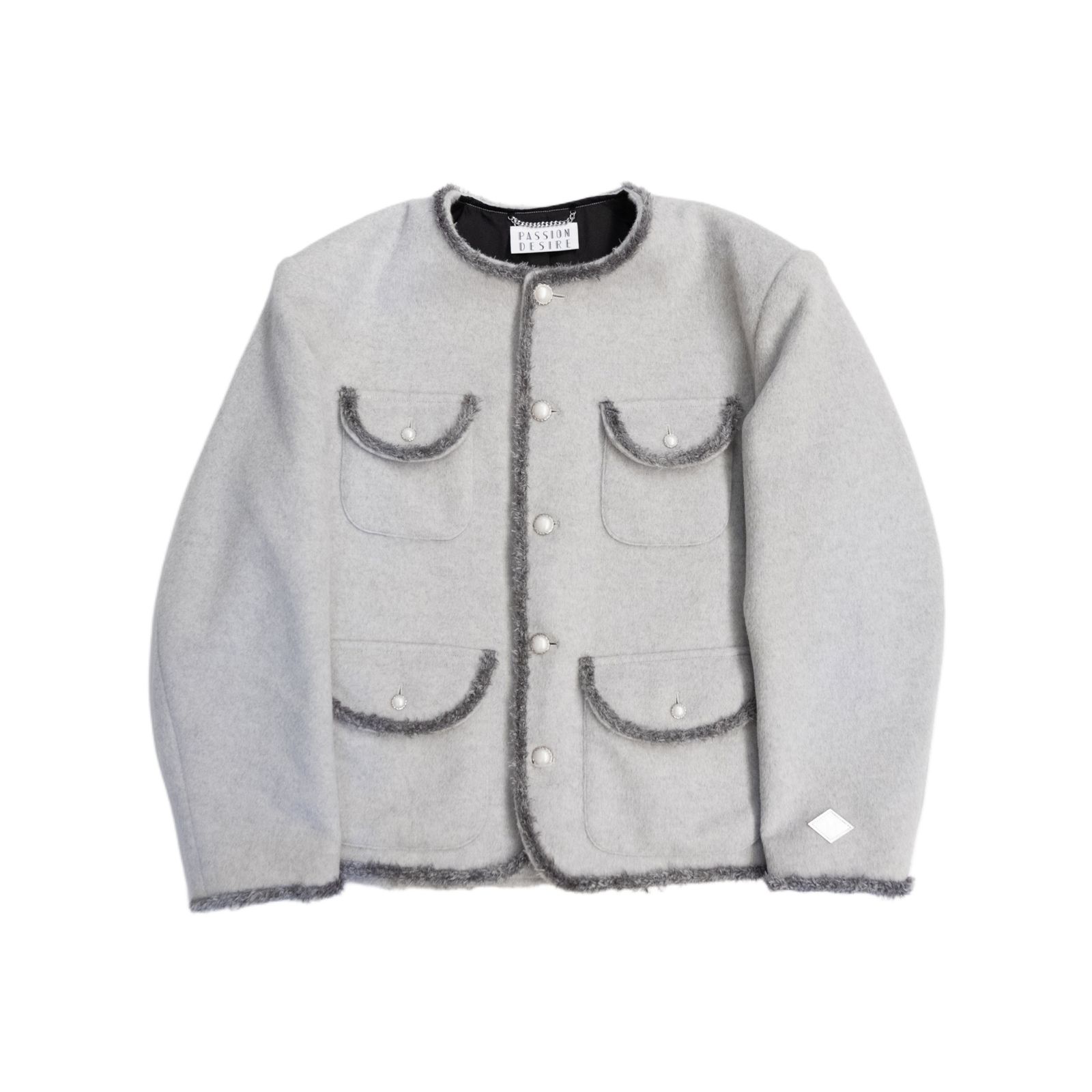 SHAGGY NO COLLAR 4BUTTONS JKT (GRAY)｜シャギー素材 ノーカラー 4ボタン ジャケット｜PD25AJ04