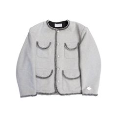 SHAGGY NO COLLAR 4BUTTONS JKT (GRAY)｜シャギー素材 ノーカラー 4ボタン ジャケット｜PD25AJ04