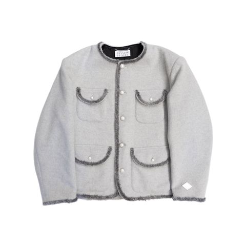 SHAGGY NO COLLAR 4BUTTONS JKT (GRAY)｜シャギー素材 ノーカラー 4ボタン ジャケット｜PD25AJ04