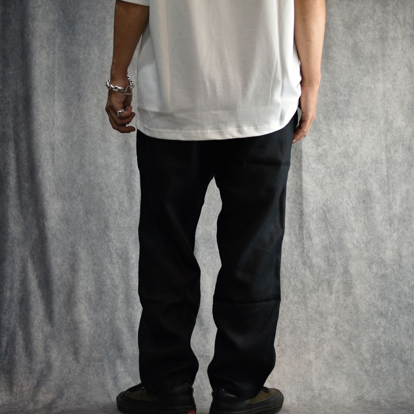 JAPAN LINEN HERRINGBONE EASY SLACKS (BLACK) / リネンヘリンボーンイージースラックス