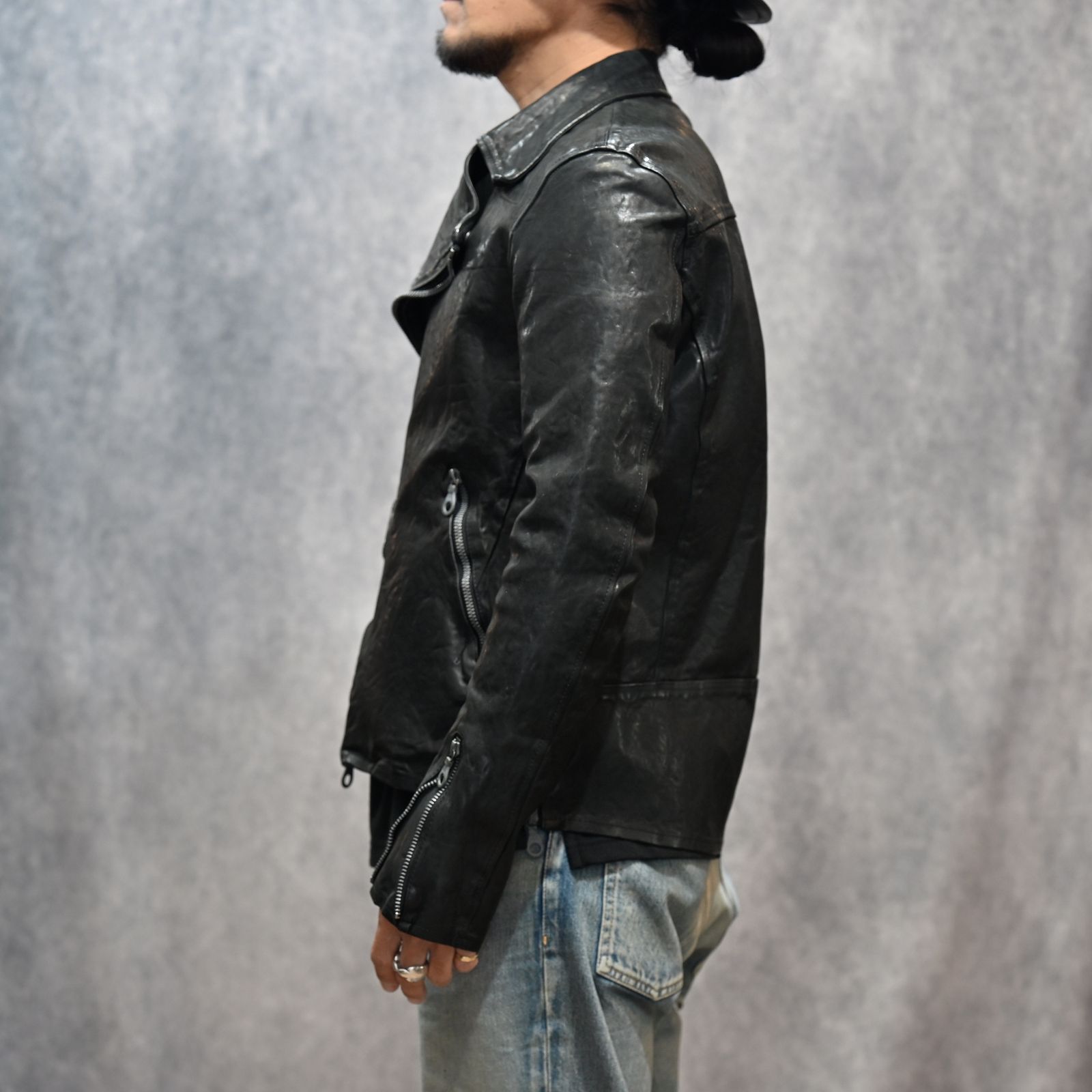 イタリーショルダー製品染め ダブルライダース （BLACK）｜1254-02