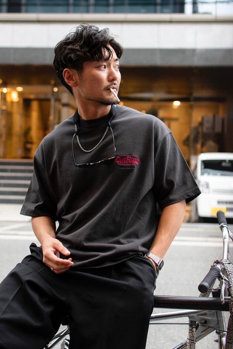 CUTRATE LOGO HEAVY WEIGHT DROP SHOULDER S/S -T-SHIRT (VINTAGE BLACK) / ドロップショルダー ロゴ刺繍 Tシャツ