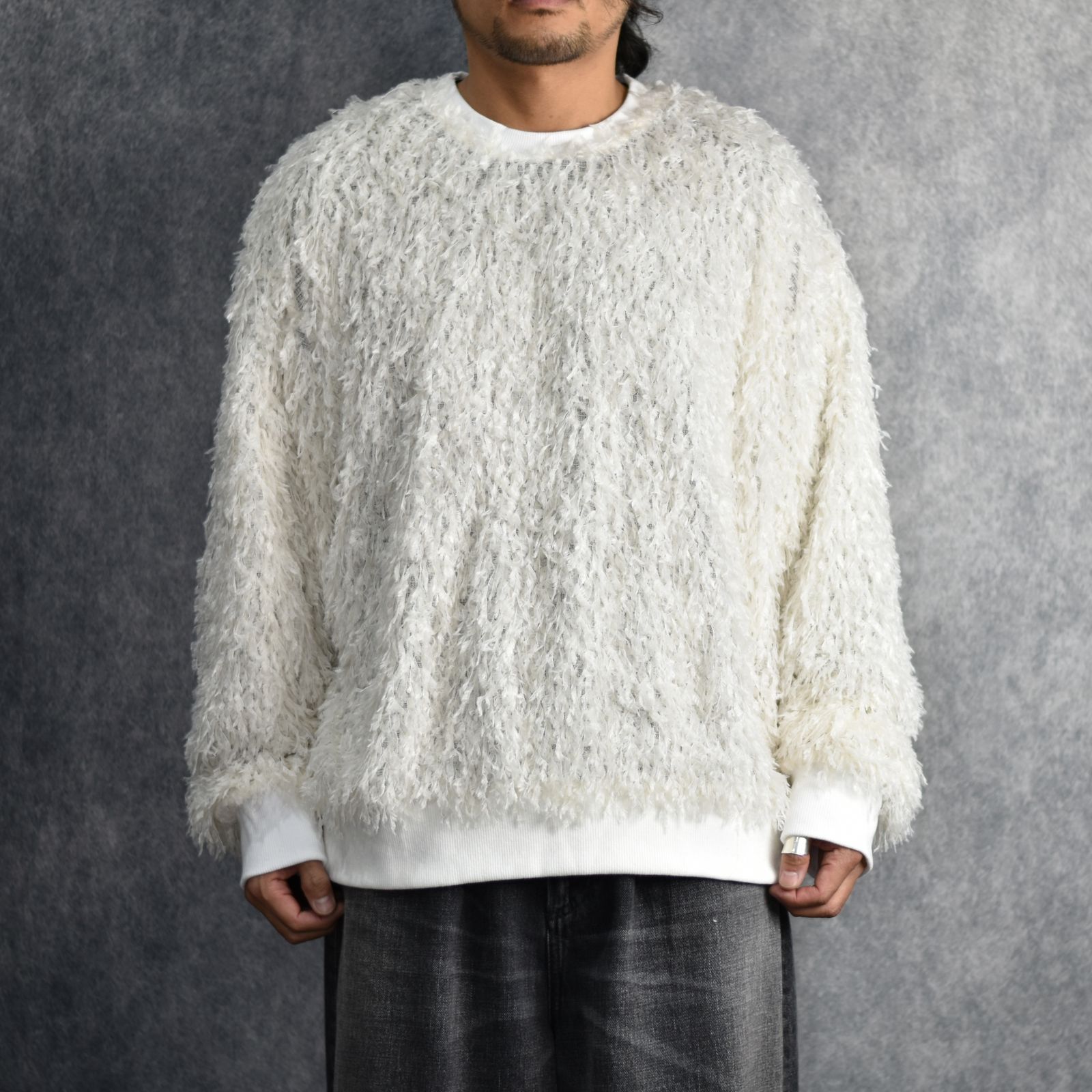 FEATHER KNIT CREWNECK SWEATER (WHT) / シャギーニット クルーネック スウェット