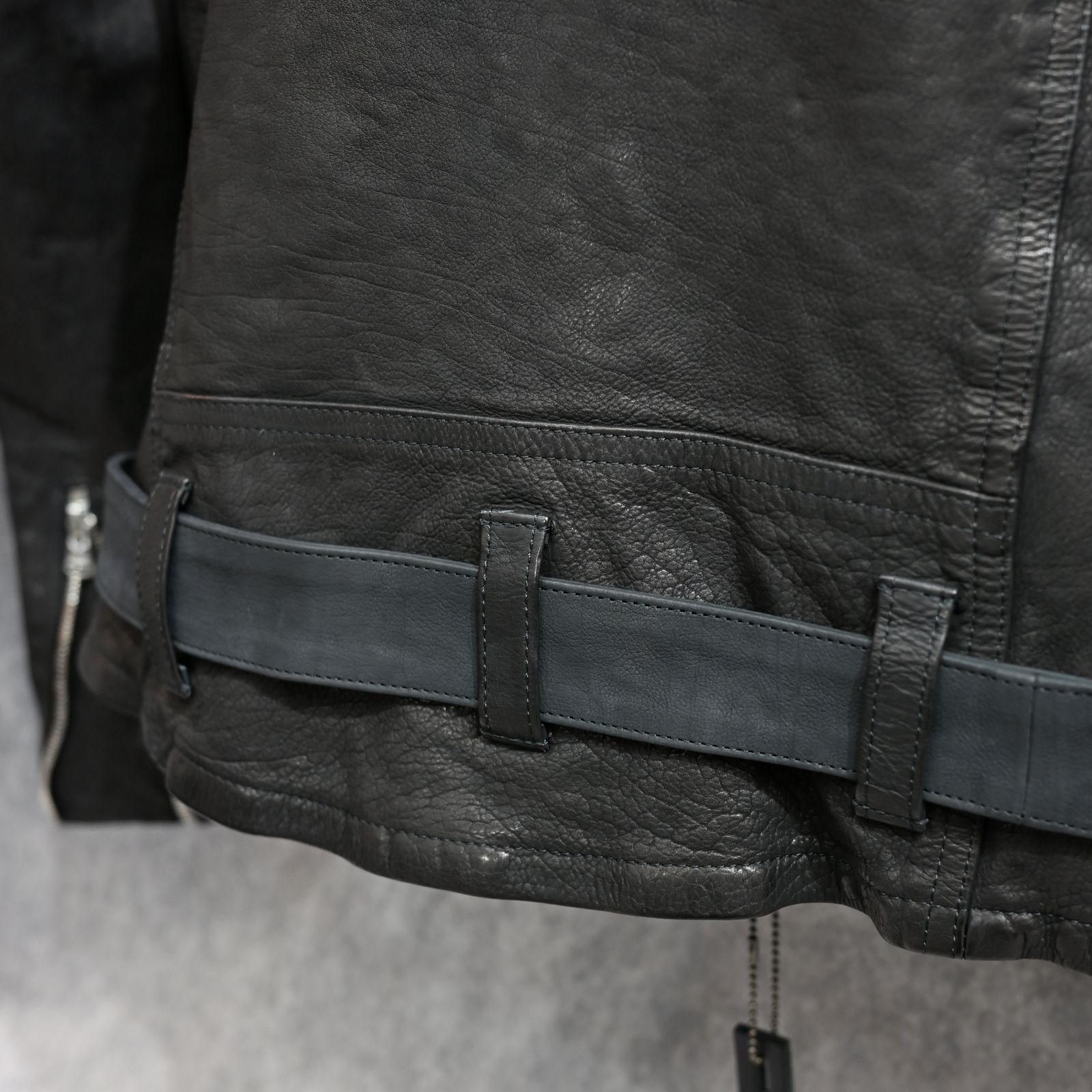 ジャパンカーフ タンニン鞣し 製品洗い ダブルライダース （BLACK） 1927-07