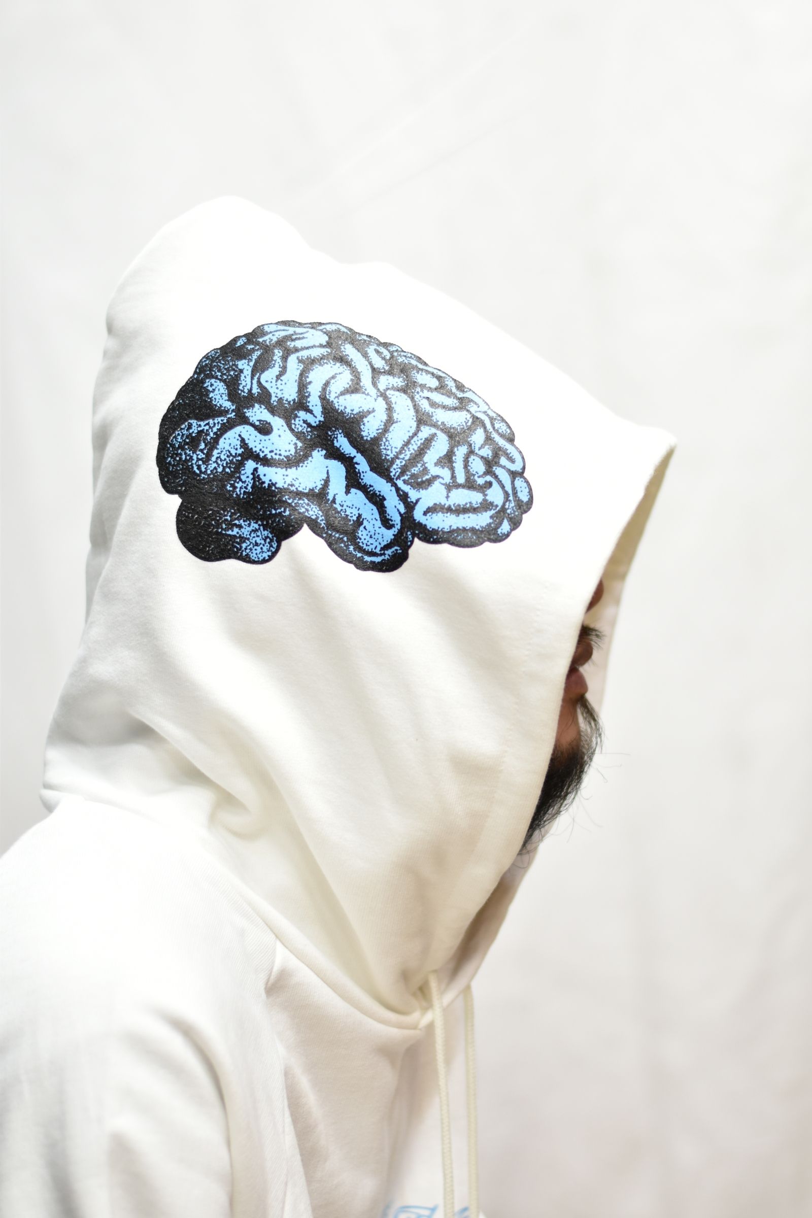 COTTON HOODED SWEATER 'BRAIN (WHITE)