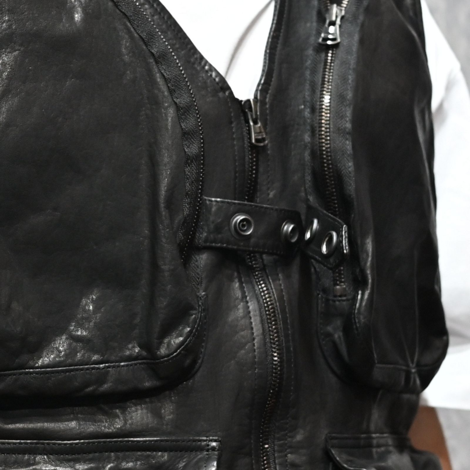 ジャパンステア ミモザレザー製品染め フィッシングベスト （BLACK / ブラック） 2192-02