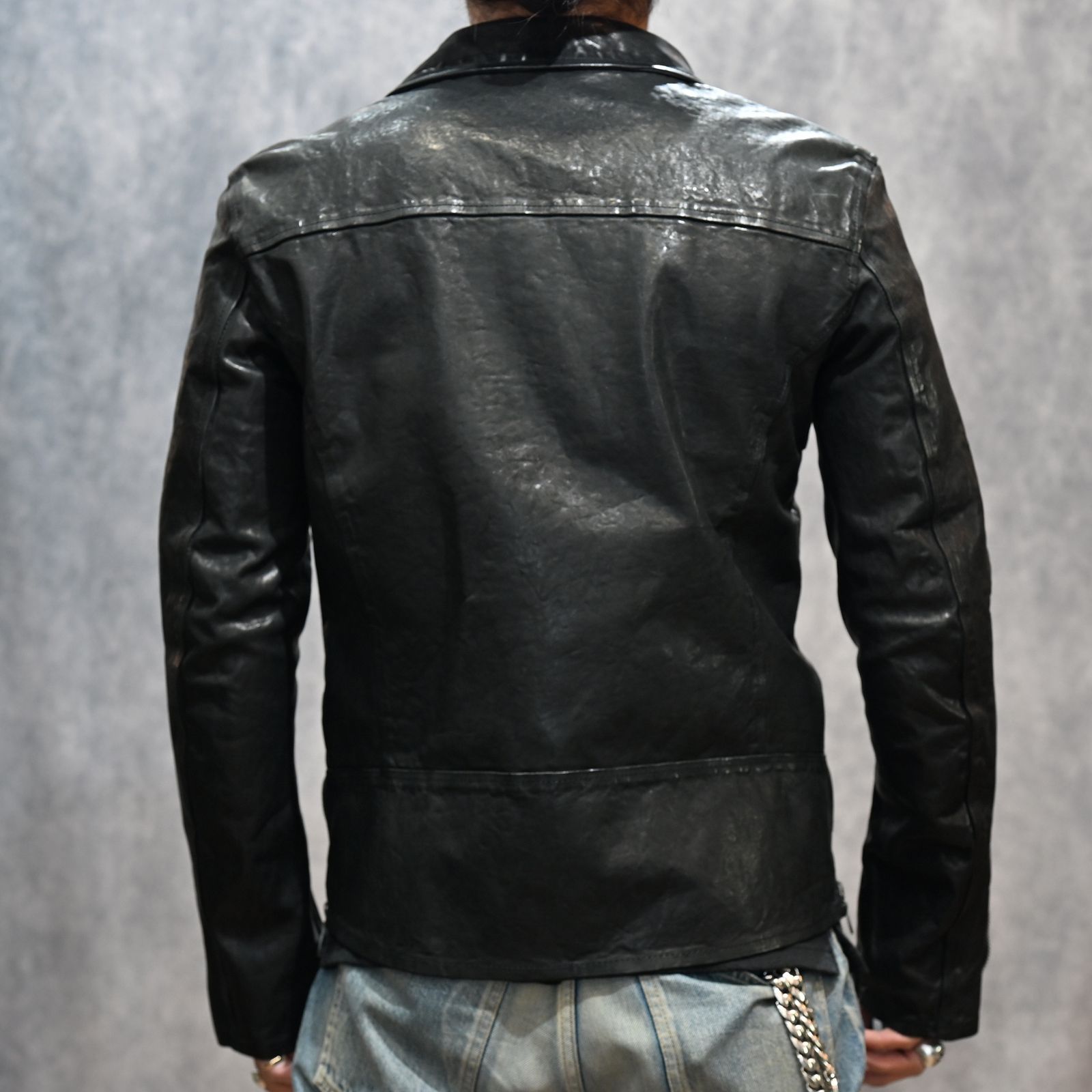 イタリーショルダー製品染め ダブルライダース （BLACK）｜1254-02