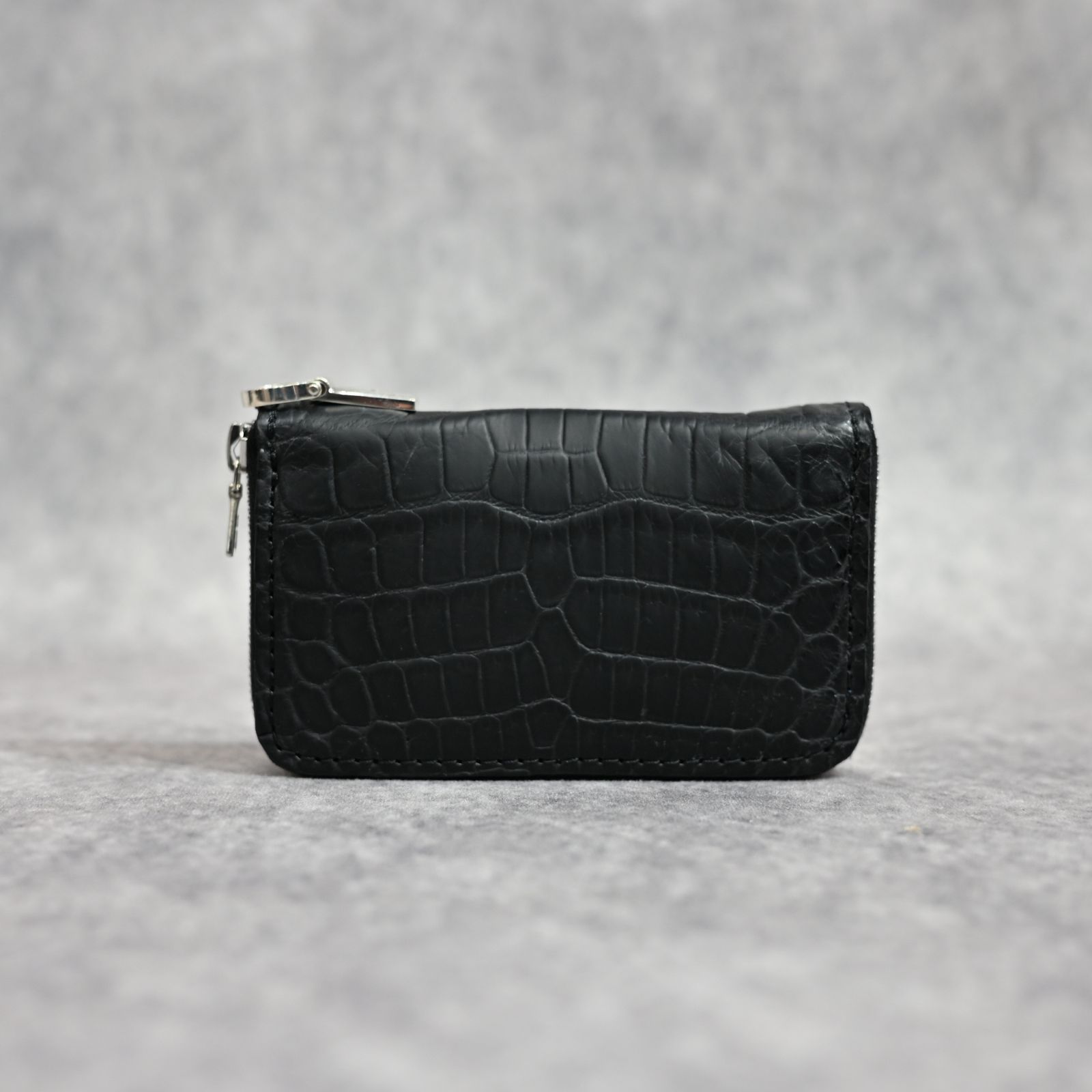 オイルクロコ+イタリアンバケッタ ミニラウンド財布 （BLACK / ブラック） 383-05