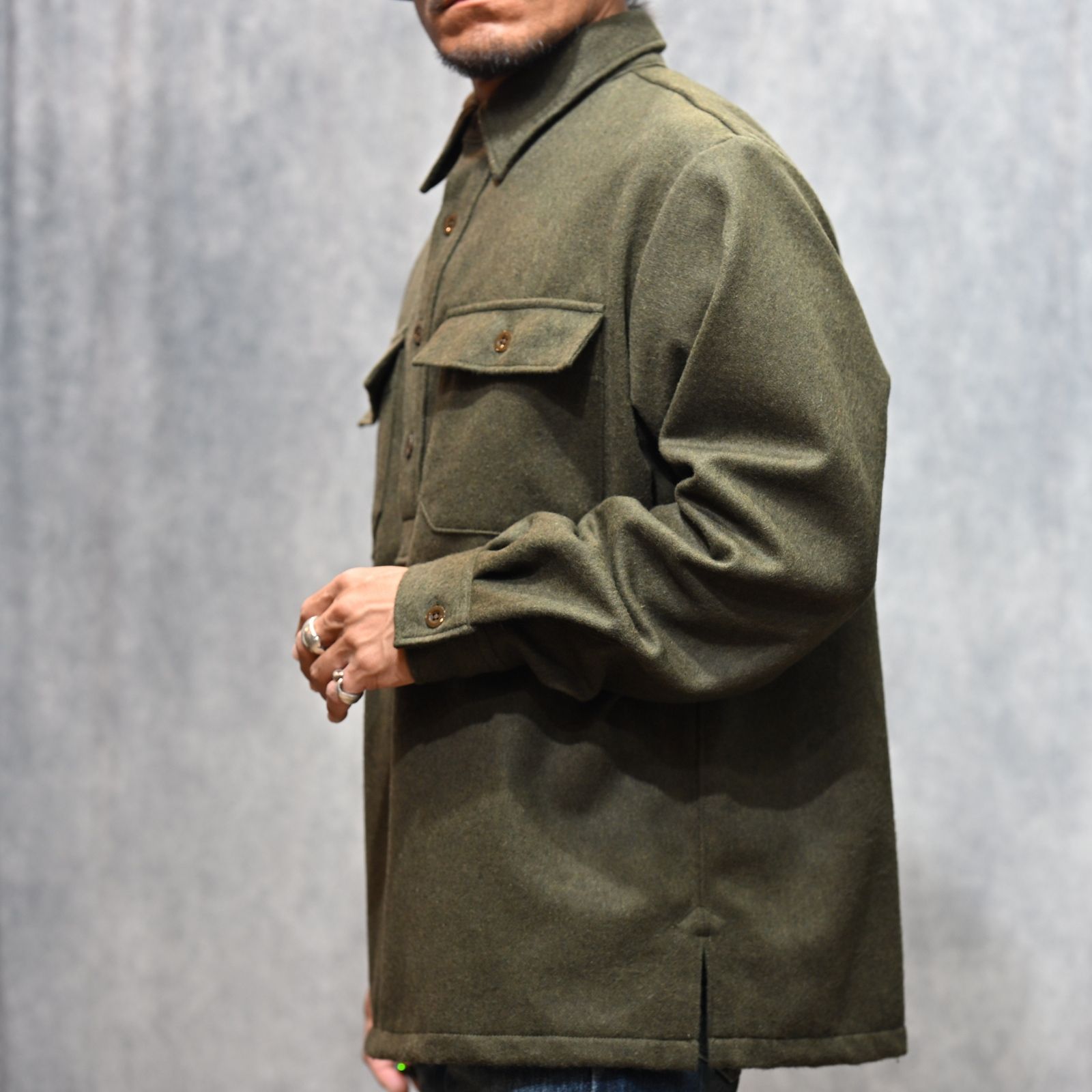 Wool Light Melton Pullover SH （KHA） / ウールメルトン プルオーバーシャツ （カーキ）｜2509-5003