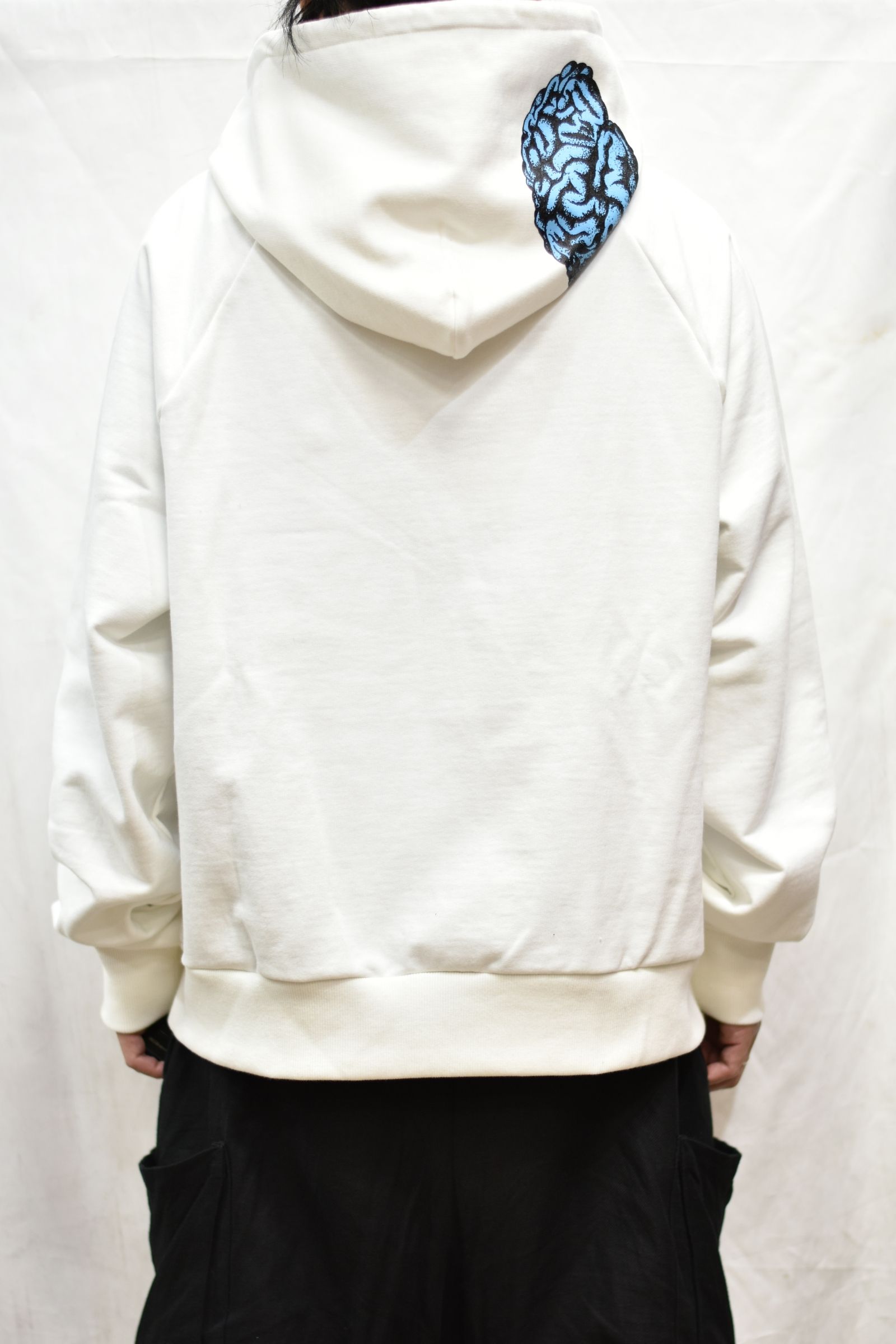 COTTON HOODED SWEATER 'BRAIN (WHITE)