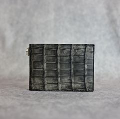 クロコ 墨染め+イタリアンバケッタ 二つ折り財布 （SUMI / 墨グレー） 383-01