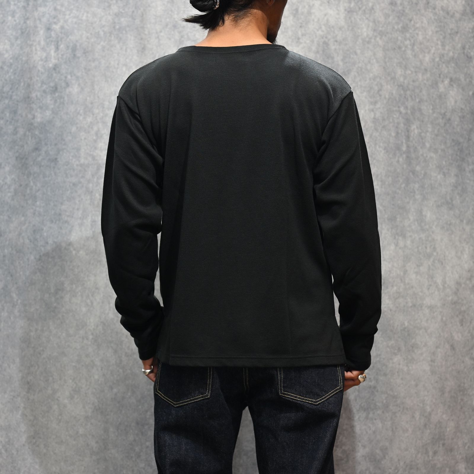 A.Wool Border Boatneck L/S T-SH （BLK）｜ボートネック ロンT｜2509-4001