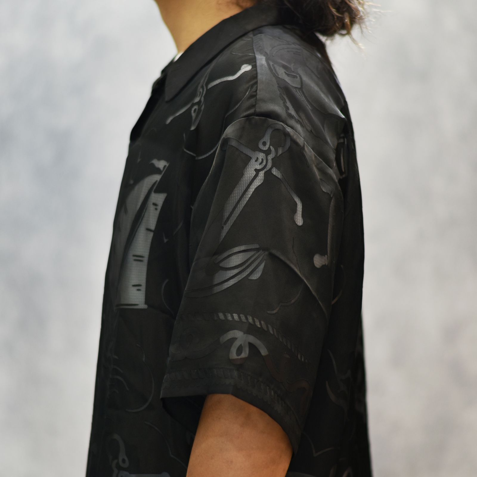 Open Collar S/S Burn Out Shirt "BRASCO" (BLACK)｜オープンカラーシャツ｜Y02002