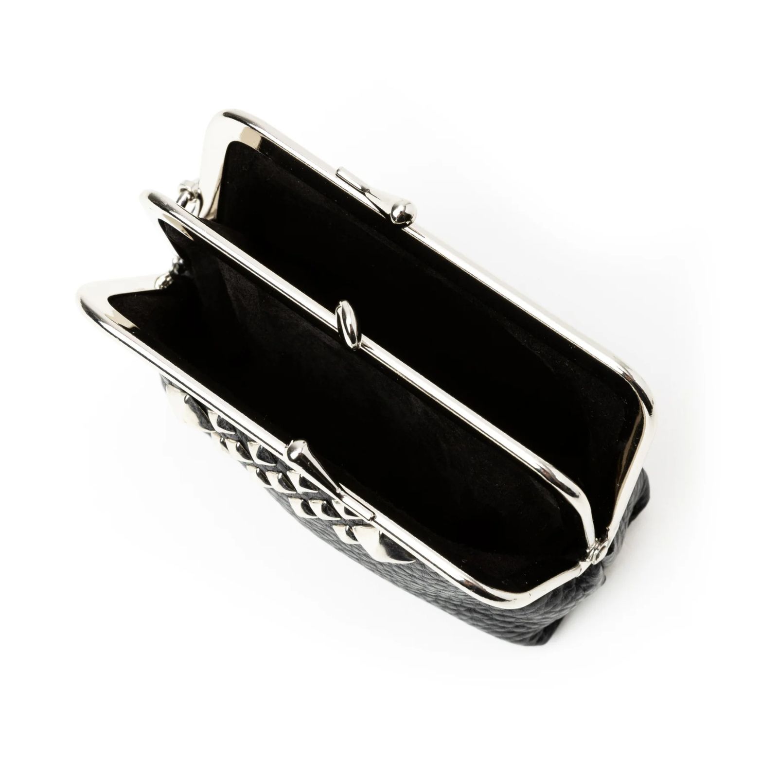 STUDS LEATHER INTERNAL FLEX FRAME TYPE 2WAY MULTI WALLET (BLACK) / スタッズ レザー ガマ口 財布
