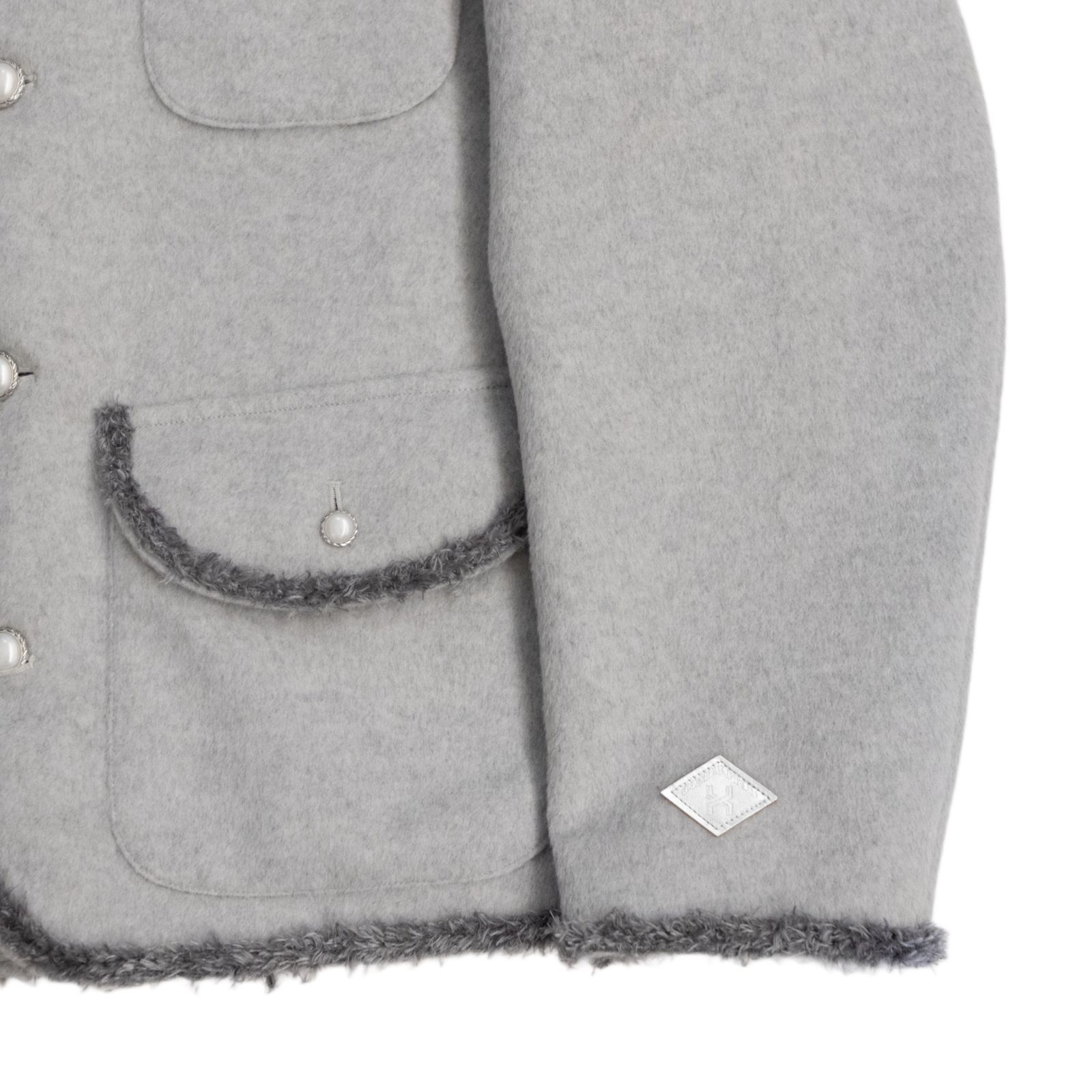 SHAGGY NO COLLAR 4BUTTONS JKT (GRAY)｜シャギー素材 ノーカラー 4ボタン ジャケット｜PD25AJ04