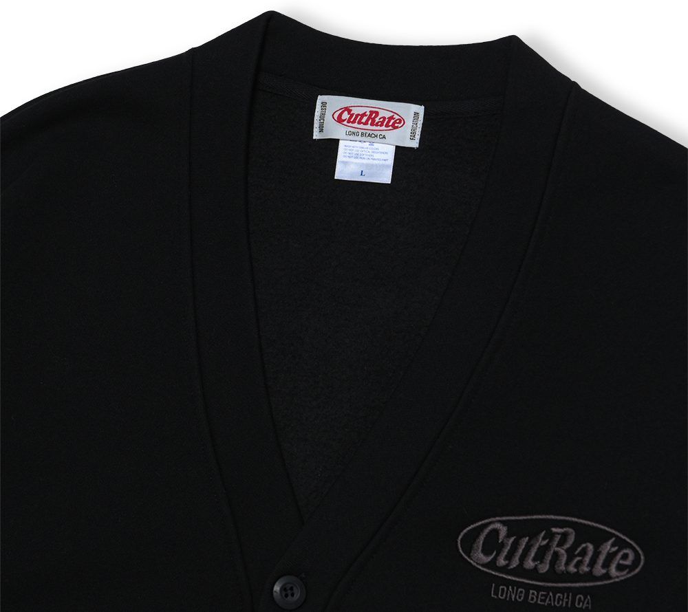 CUTRATE LOGO EMBROIDERY SWEAT CARDIGAN (BLACK×CHARCOAL) / ロゴ刺繍 スウェットカーディガン