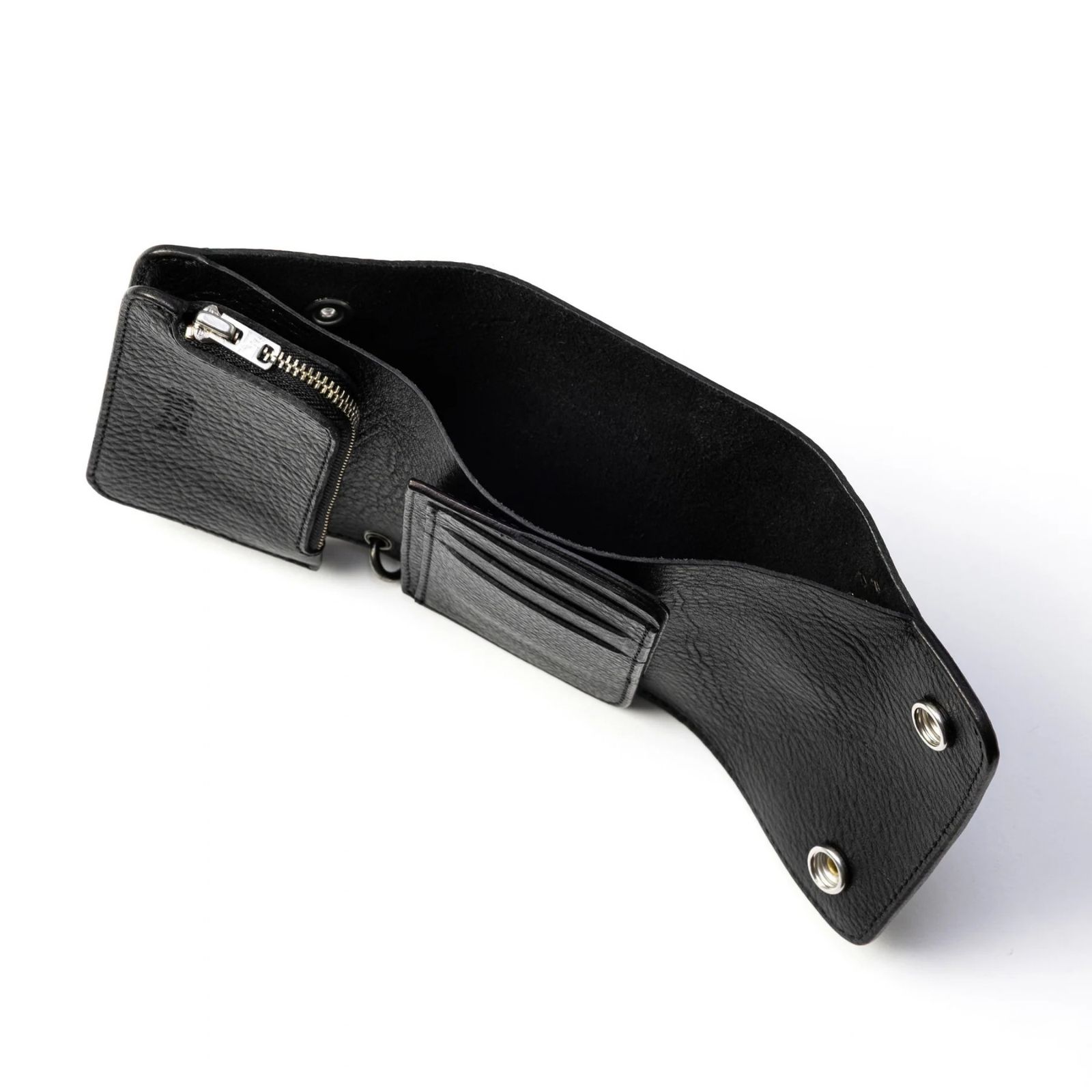 ROUND STUDS LEATHER FLAP HALF WALLET (BLACK)｜ラウンド スタッズ レザー フラップハーフウォレット 三つ折り財布｜CL-26AWLE001