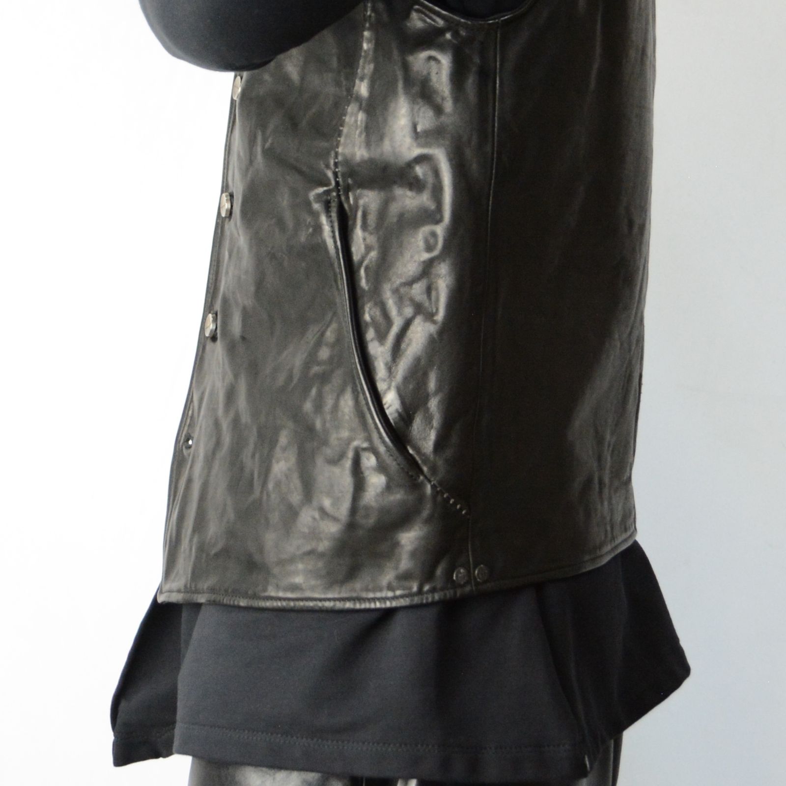 HORSE LEATHER VEST 5B LINED （BLACK）