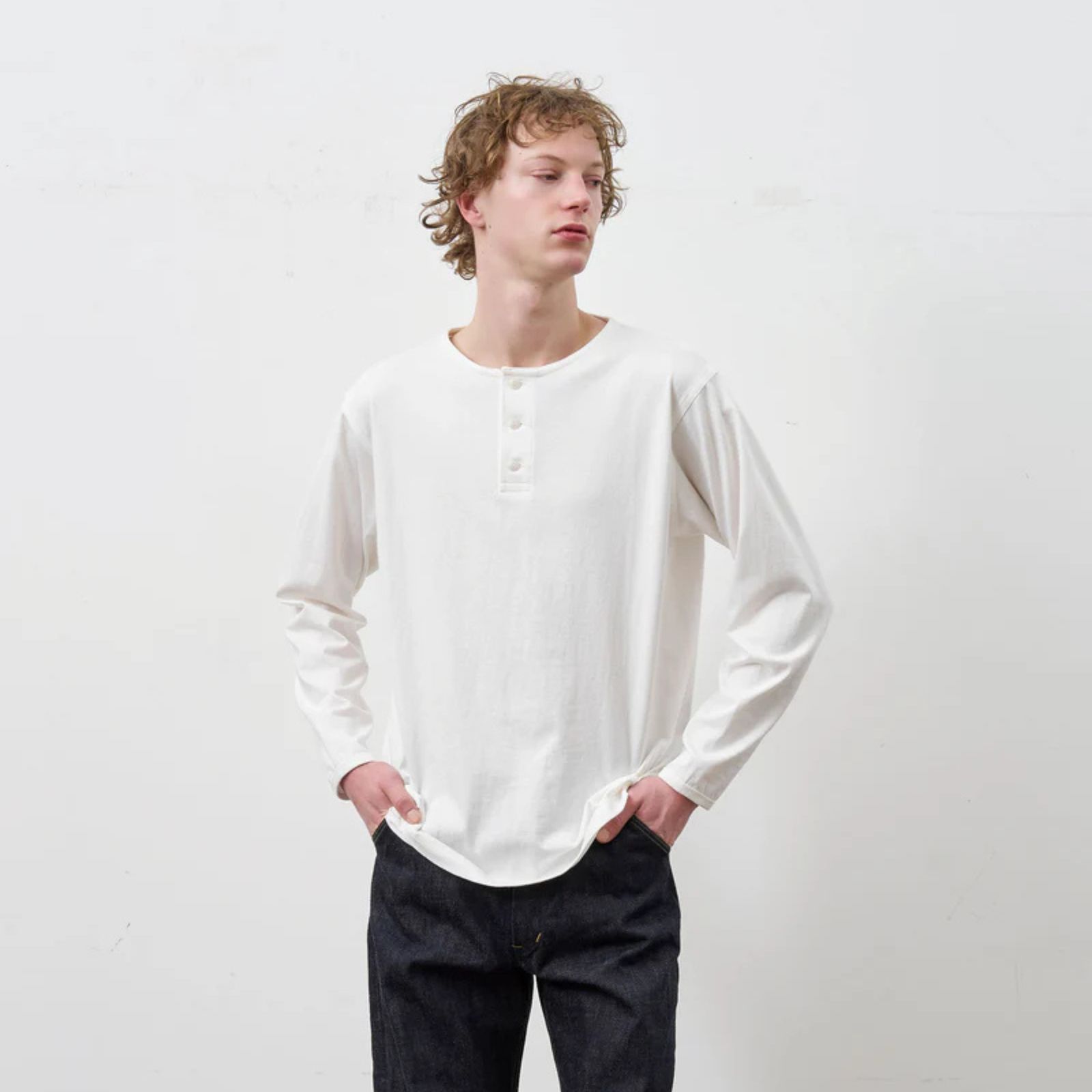 HENLEY NECK L/S TEE （WHITE）｜ ヘンリーネック ロングスリーブ （ホワイト） 602-261-15