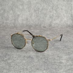 FLIP UP TYPE CIRCLE METAL GLASSES (GOLD/GREEN) / フリップアップタイプ サークルメタル サングラス