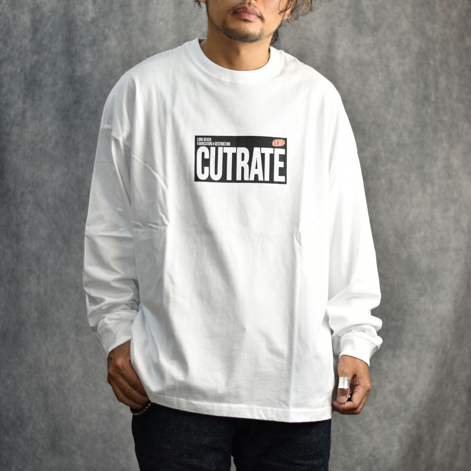 CUTRATE BOX LOGO L/S TEE (WHITE) / ボックスロゴ プリント ロングスリーブ Tシャツ