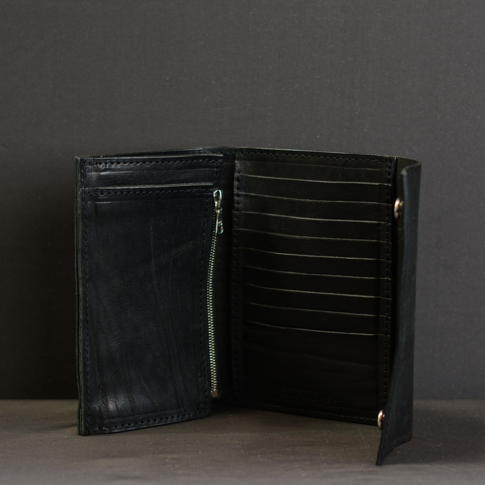 イタリアンショルダー シワ加工プルアップ 三つ折り財布 （BLACK）