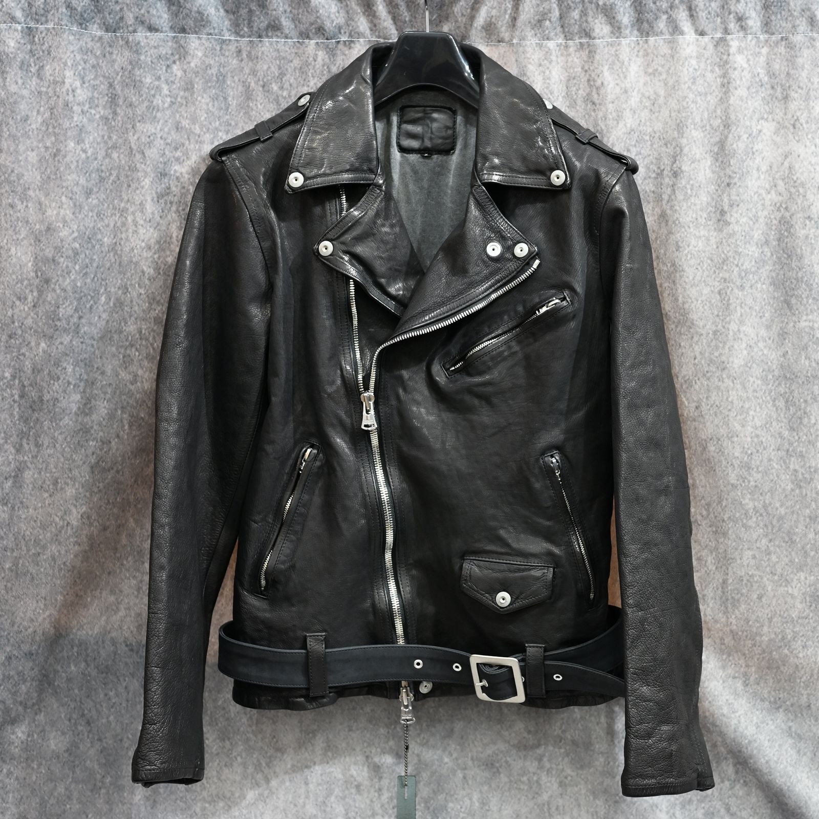 ジャパンカーフ タンニン鞣し 製品洗い ダブルライダース （BLACK） 1927-07