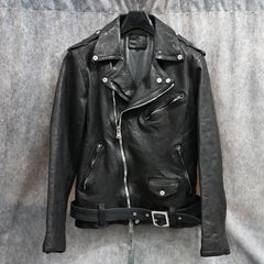 ジャパンカーフ タンニン鞣し 製品洗い ダブルライダース （BLACK） 1927-07