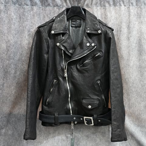 ジャパンカーフ タンニン鞣し 製品洗い ダブルライダース （BLACK） 1927-07