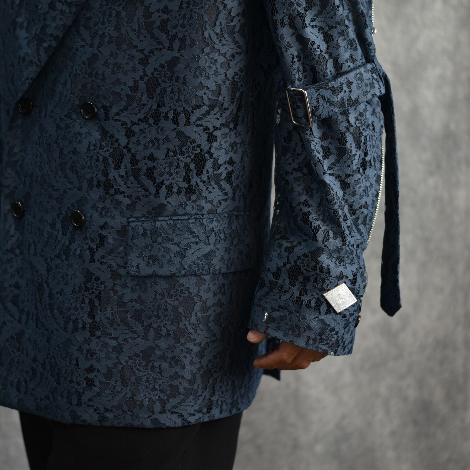 FLOWER LACE BONDAGE DOUBLE BREASTED JKT (BLUE)