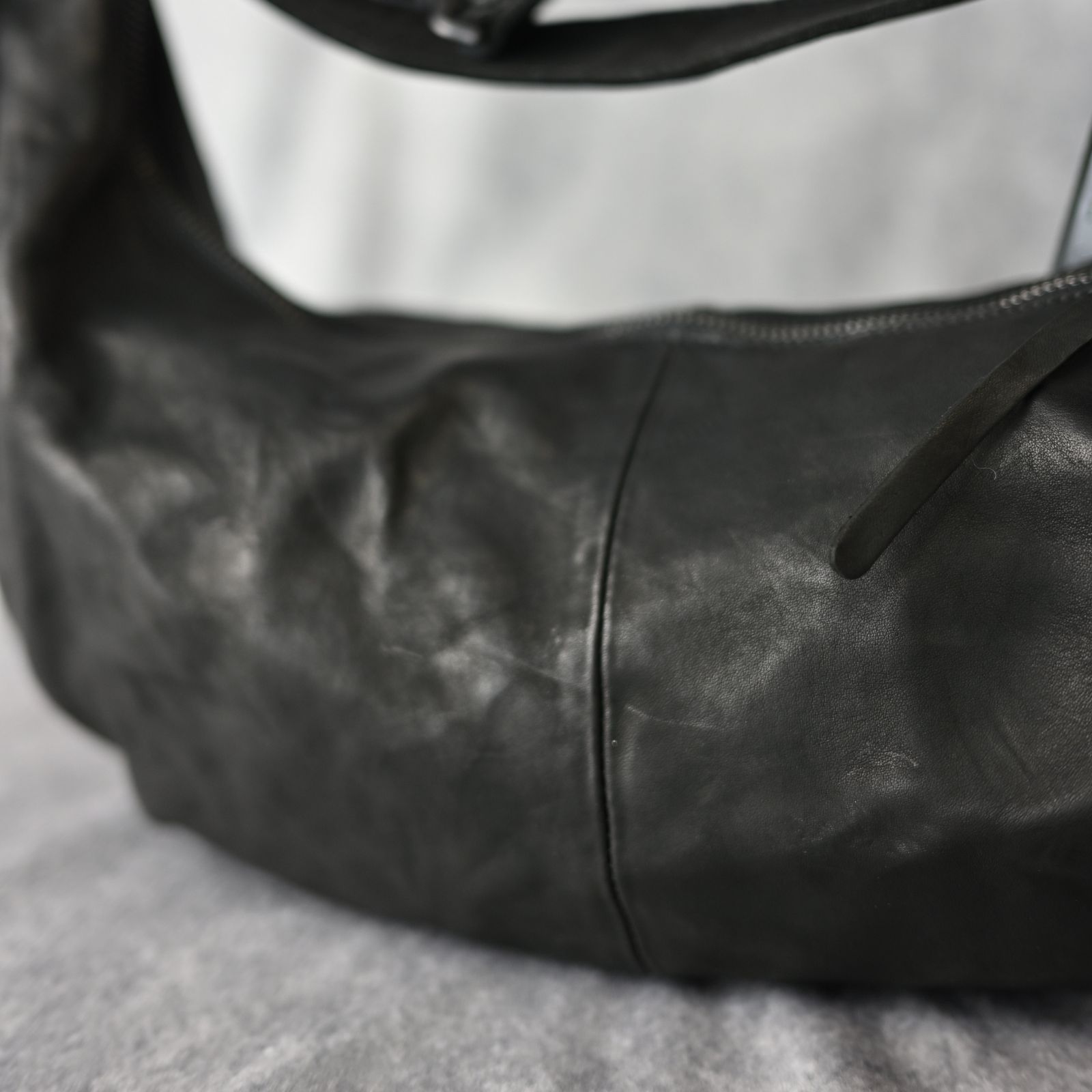 ダブルショルダーレザー フルタンニン製品染め ショルダーバッグ （BLACK / ブラック） 92-10